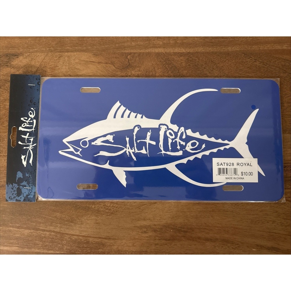 Salt Life Tuna Logo License Plate Tag Royal Blue Fishing Car Accessory NEW